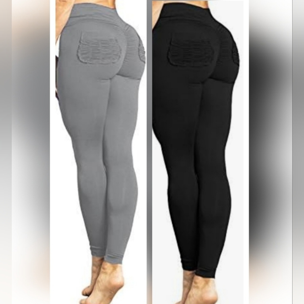 Scrunch Butt Women's Leggings Bundle (2) Gray & Black Size Small